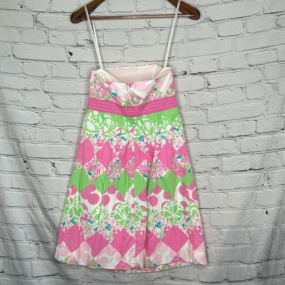 Lilly Pulitzer Pink Green Strapless Dress Size 4 Excellent Condition - Picture 2 of 9